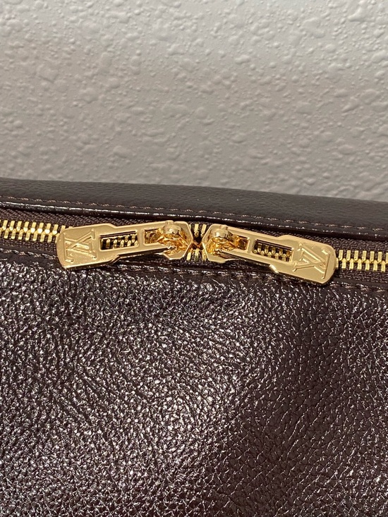 Dark Brown Leather Shoulder Bag with Monogram Straps - Picture 3 of 7